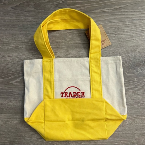 New Trader Joe’s set of 3 Mini Canvas Tote Bag blue green yellow - Picture 2 of 7